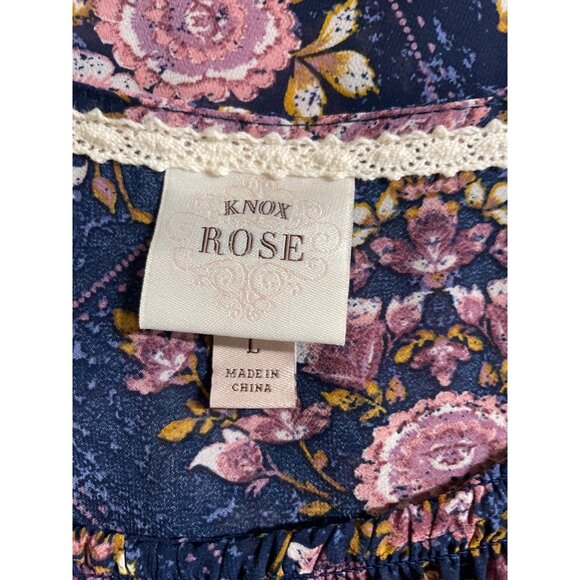 Knox Rose Floral Peasant Blouse With Ruffle Sleeves & Lace Hem Womens Size L - Picture 6 of 8